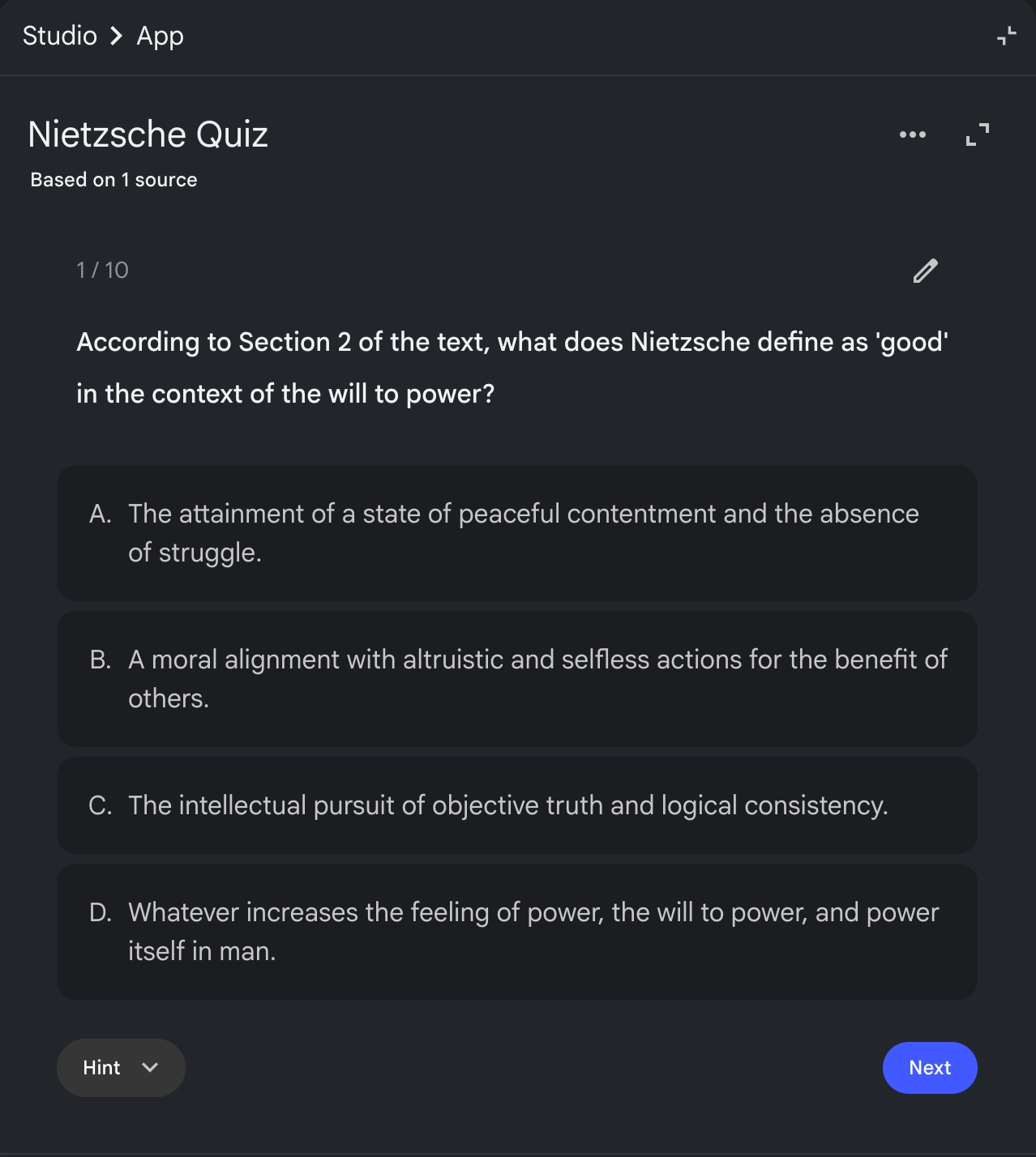 Screenshot: quiz