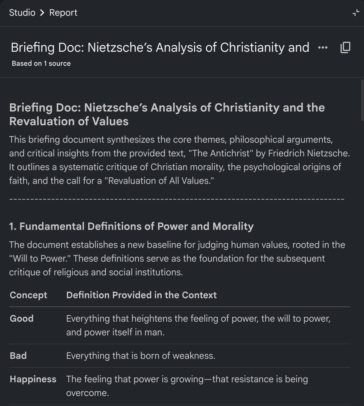 Screenshot: NotebookLM summary of The Antichrist